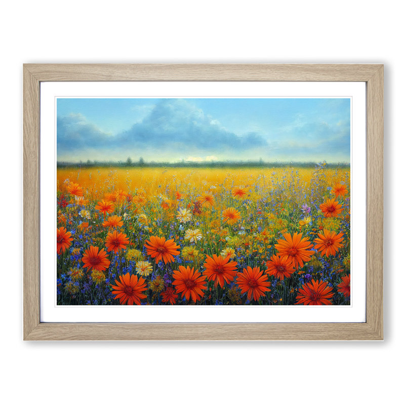 Delicious Wildflowers Floral - Single Picture Frame Painting, 46cm H x 64cm W x 2cm D, Oak