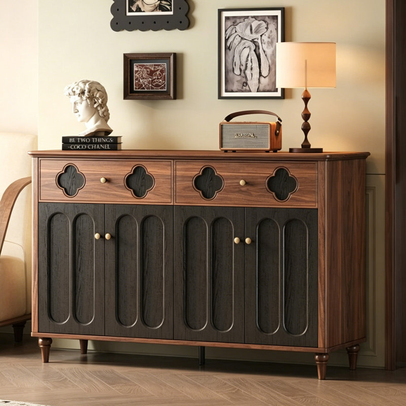 Armoire à chaussures en bois massif brun et noir de style Mid-Century 55,12 po