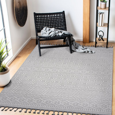 Tapis tissé 6X9 et blanc géométrique