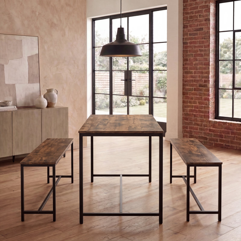 Sylvie 4 - Person Patio Dining Set with Rectangular Table, Dark Wood