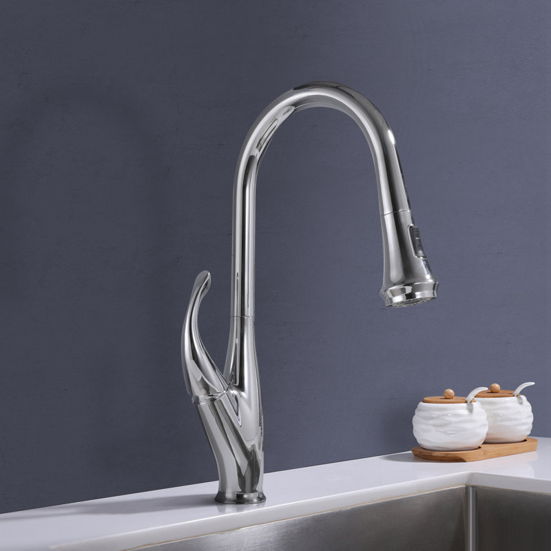 Robinet de cuisine rétractable à poignée simple Topcraft, Plaqué chrome