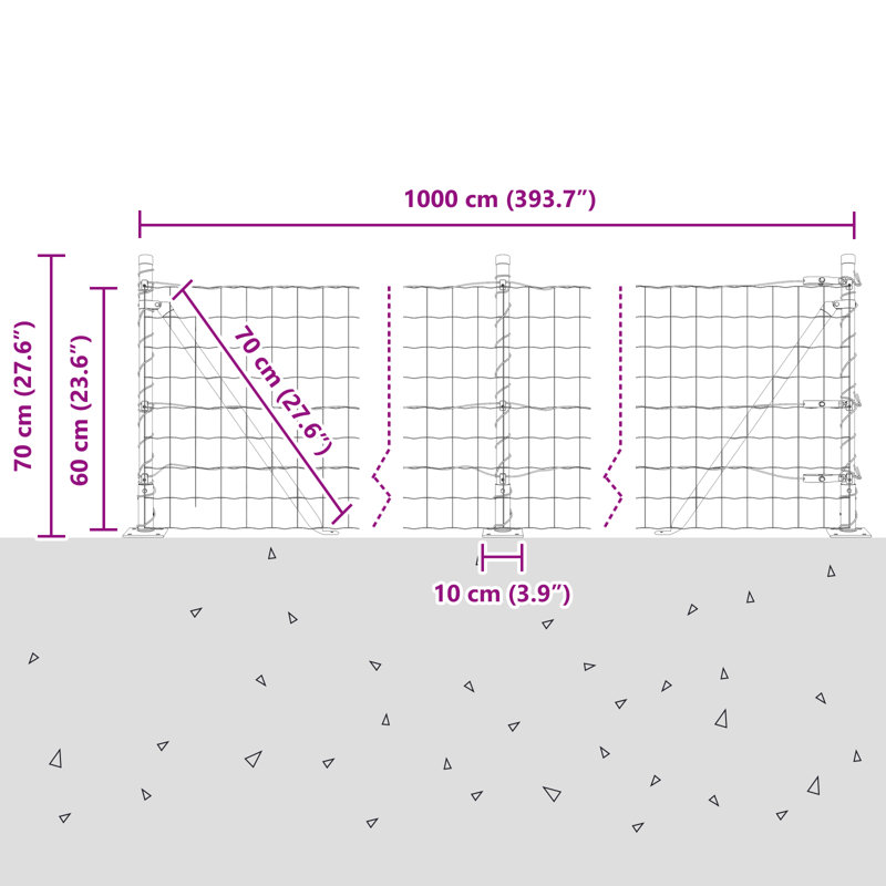 Euro Fence With 7 Posts Galvanised Steel, Green, 60cm H x 1000cm W