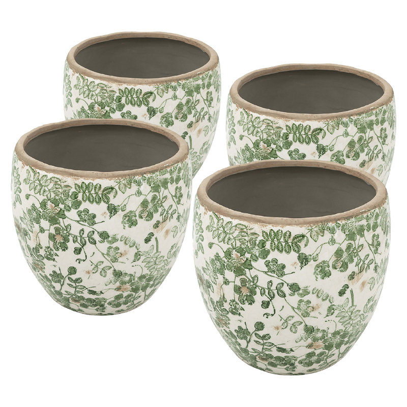 Vase en céramique à motif floral 5,1 x 5,1 x 4,5 ", paquet de 4