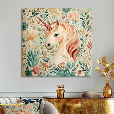 Watercolor Unicorn Dreamy Blooms - Art mural imprimé de licornes