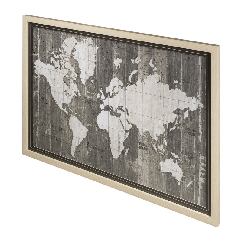 «Old World Map Neutral», reproduction d'art encadrée texturée matte sous verre