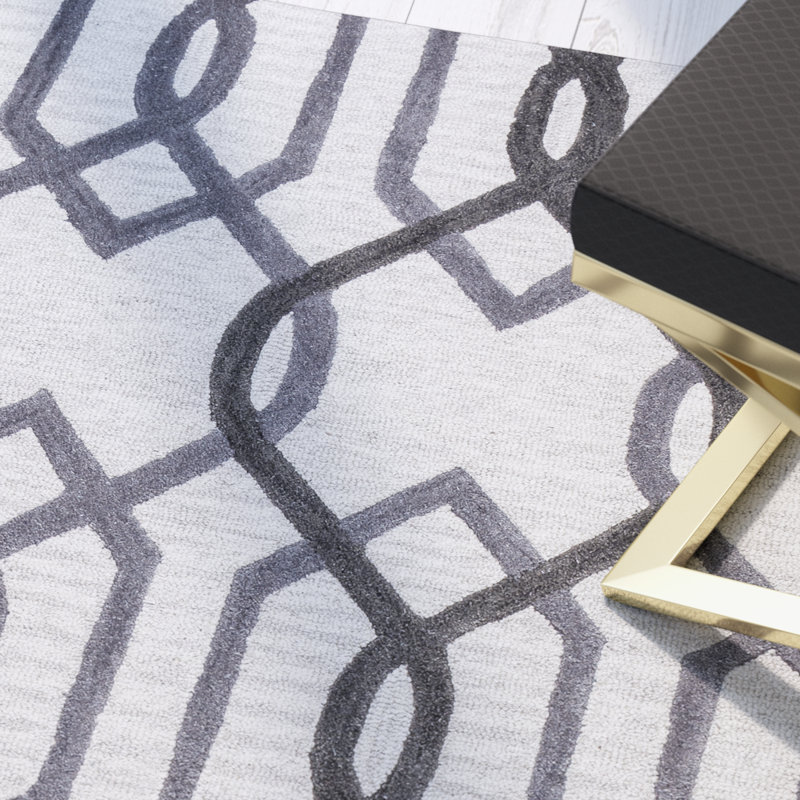 Tapis gris en laine touffeté à la main Bursaite, Rectangle 9 pi x 12 pi