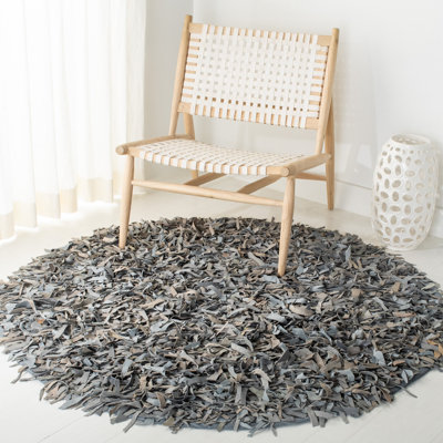 Arik Handwoven Leather/Cotton Solid Color Rug in Beige/Gray