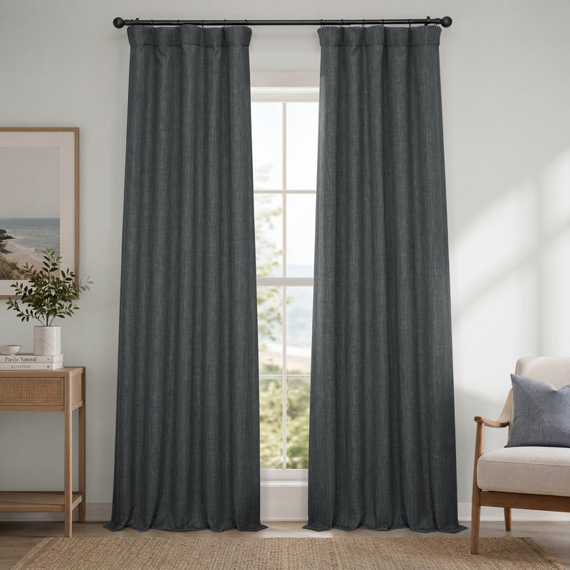 Ottis Faux Linen Room Darkening Curtain Panel, Dark Gravel, 50" W x 84" L
