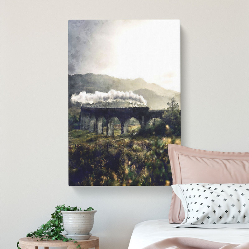 Steam Train over Glenfinnan Viaduct - Wrapped Canvas Painting Print, 60cm H x 40cm W x 3cm D