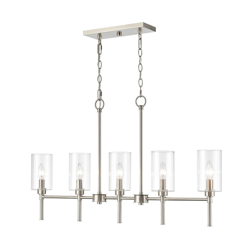 Lustre classique / traditionnel pour îlot de cuisine à 5 lumières avec verre biseauté transparent , Nickel brossé