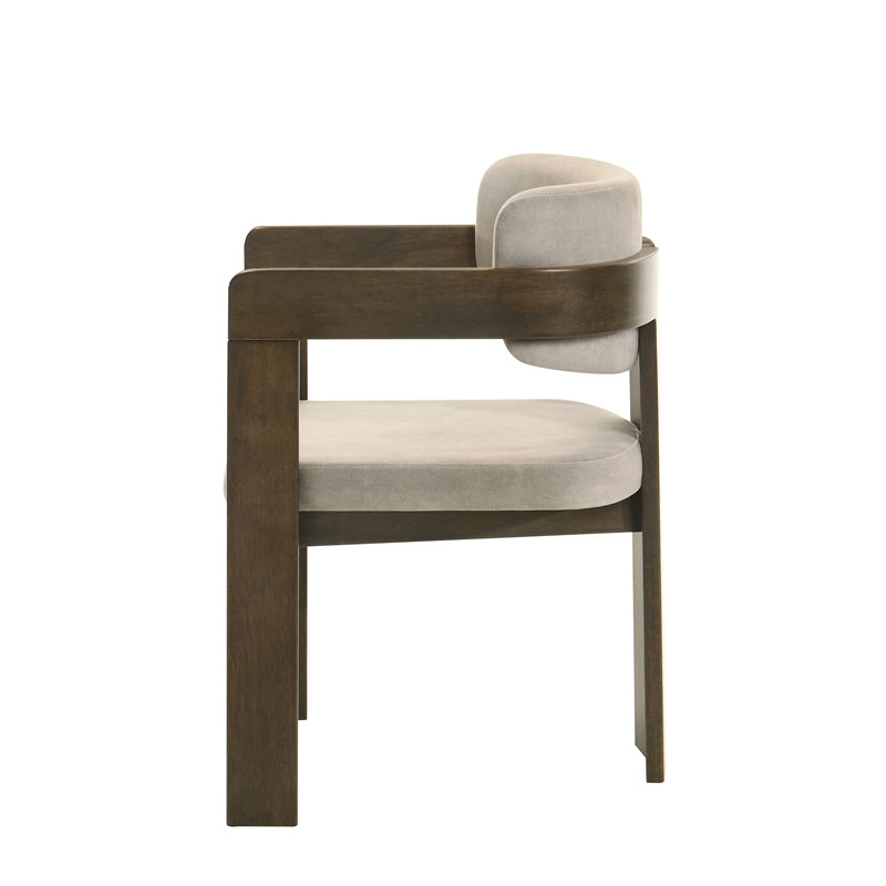 Chaise d'appoint en microfibre polie et finition noyer Destin