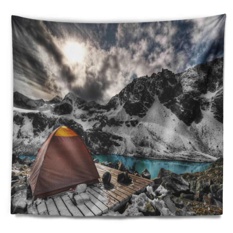 Tapisserie turquoise camping au-dessus de "landscape", H 32 po x l 39 po