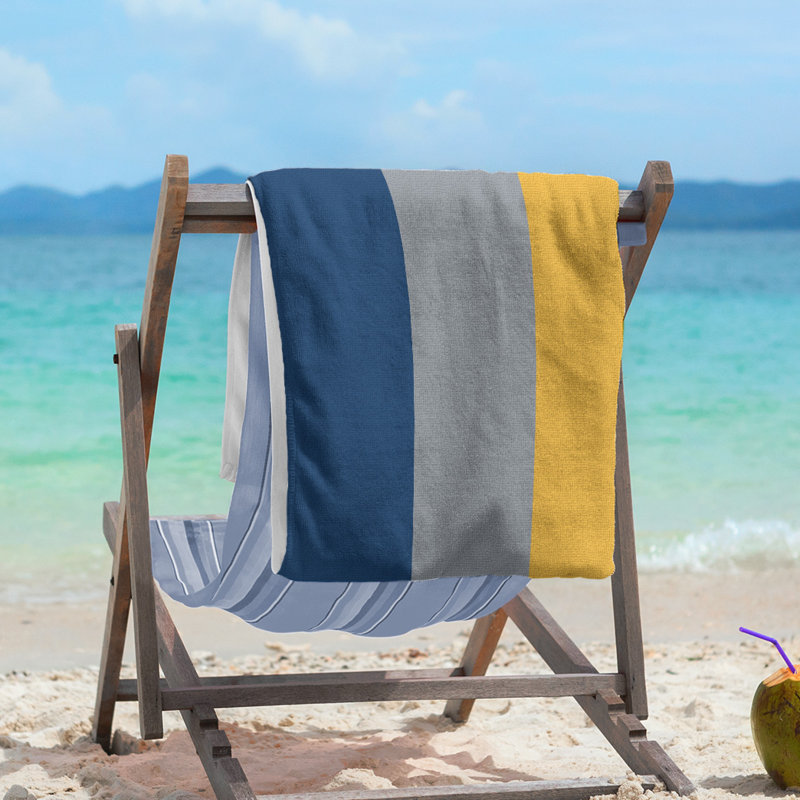 Vancouver Lightweight Beach Towel, Microfiber, Navy Blue/Silver/Gold