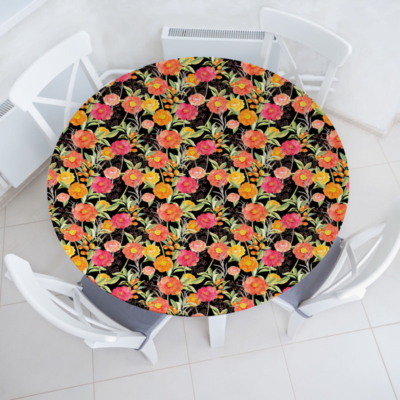 Ambesonne Botanical Fitted Round TablecMulticolor 83938, 47.24" Round