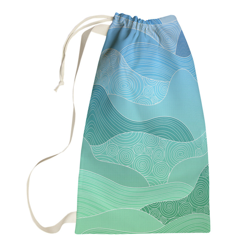 Leffel Fabric Laundry Bag with Handles, Small ( 64" H x 20" W x 1.5" D), Blue/Green