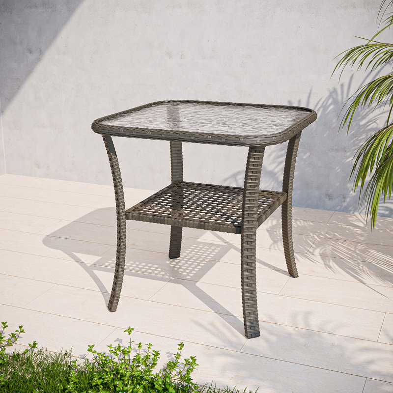 Patio Outdoor Wicker Side Table, Stonewash Gray