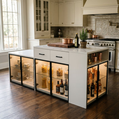 94.5"W Large Kitchen Island Double Side
