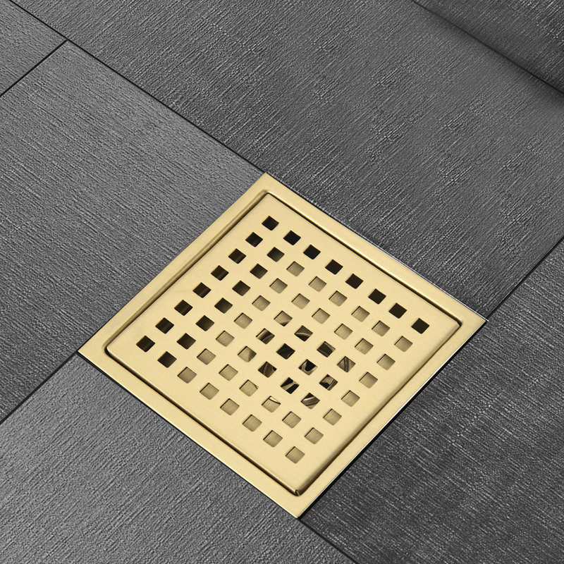 Drain de plancher de douche carré 6 po, Doré
