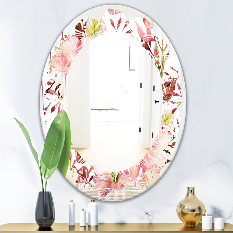 Modern Farmhouse Wall Mirror, 31.5" x 23.7" , Leaves Floral Botanical II