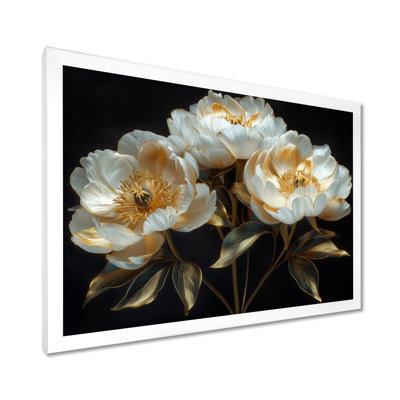 Transparent Elegant White Gold Peonies I - Peonies Wall Art Living Room