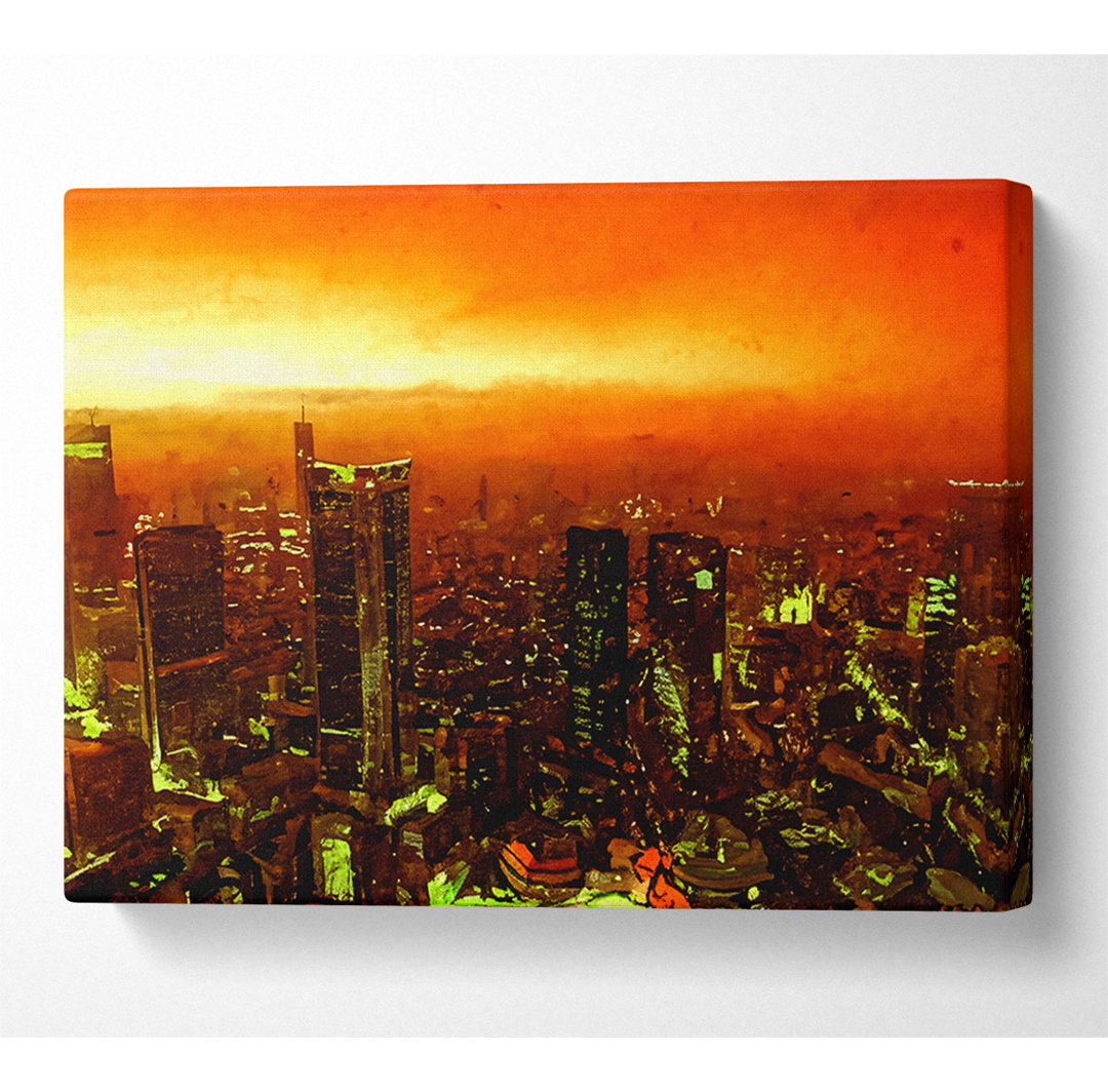 Orange Misty City - Kunstdrucke auf Segeltuch