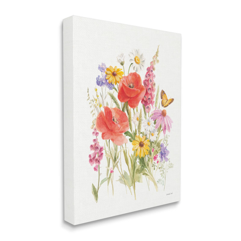 «Mixed Flower Arrangement Butterfly» par Danhui Nai - impression sur toile tendue, H 48 po x l 36 po x P 1,5 po