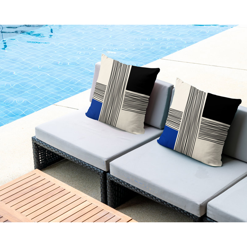 Cassie Abstract Outdoor Reversible Throw Pillow, Navy Blue/Cream/Black, 17"H x 17"W