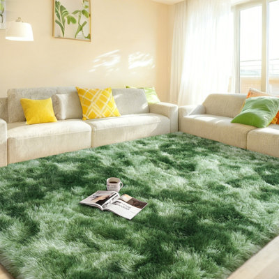Tapis à poils longs pour le salon, tapis moelleux de 6 pi x 9 pi pour la chambre à coucher, la chambre de bébé, la décoration de chambre d'enfant, vert foncé teinté dans la masse