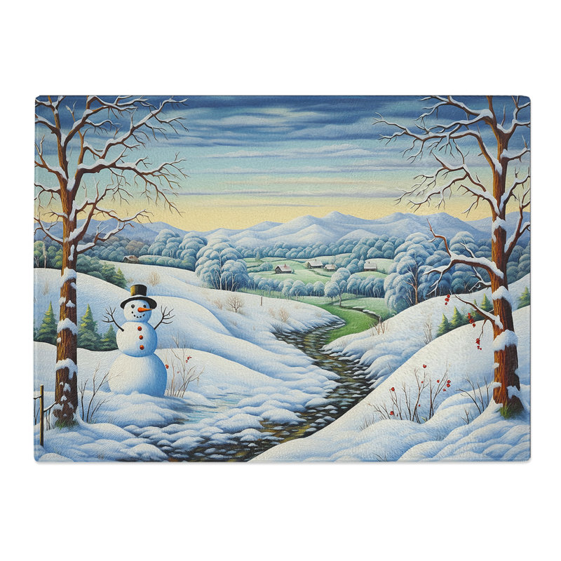 Snowman Landscape No.2  Glass Chopping Board