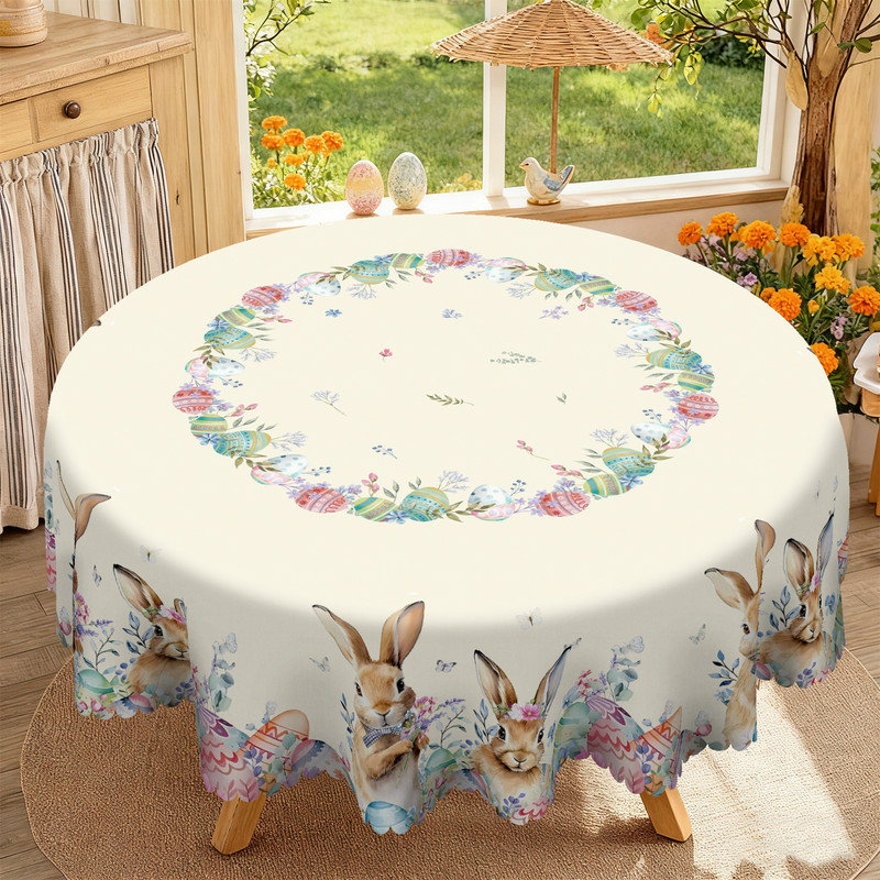 Easter Bunny Pattern Design Polyester Washable Tablecloth