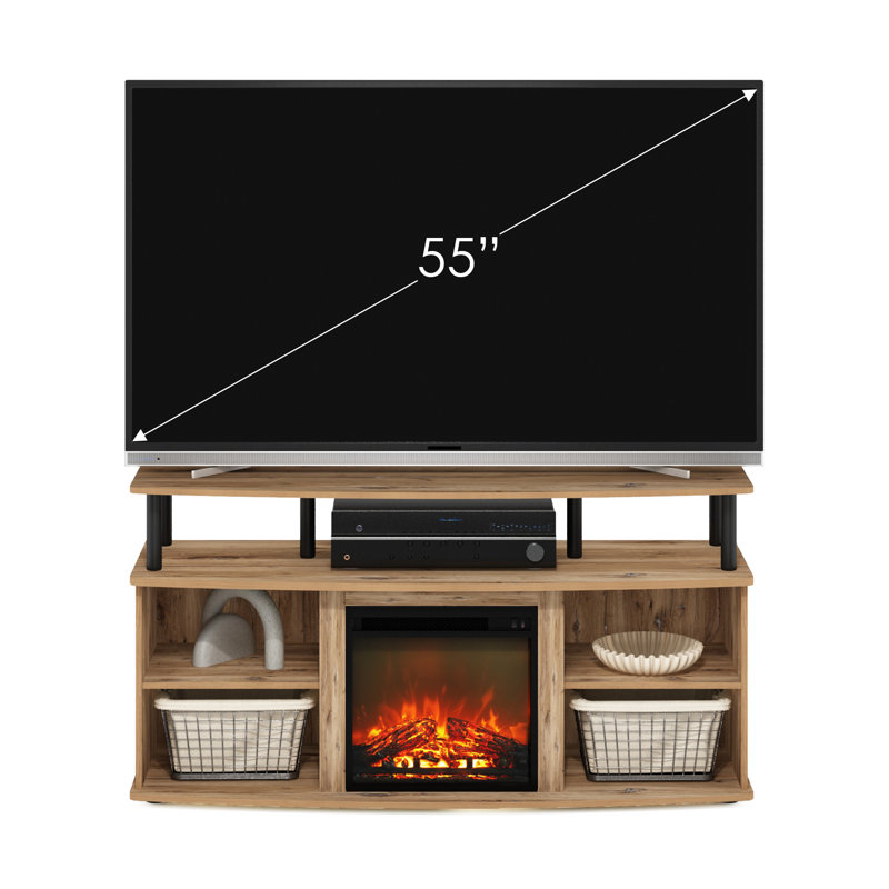Meuble télé avec foyer électrique Beitske, Chêne Flagstaff