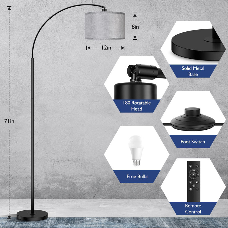 Lampe sur pied arquée 70,98 po Hicksley, Gris