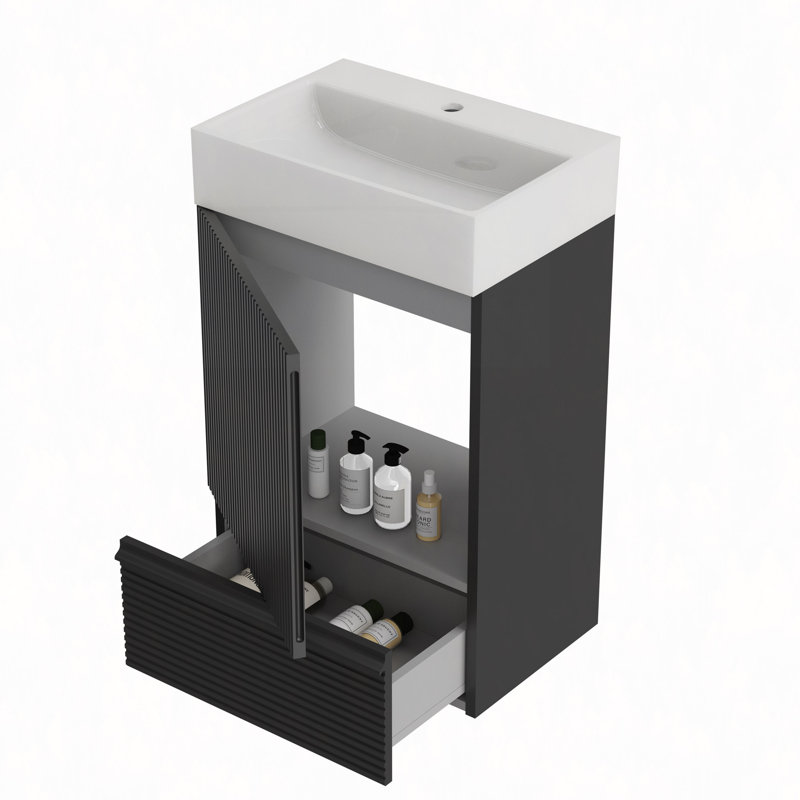 Meuble-lavabo autoportant pour salle de bain 20 po, Noir