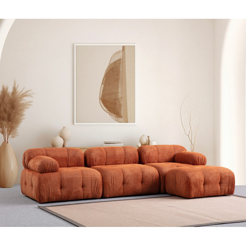Élégant canapé d'angle, tissu orange, 114,2 x 63,0 x 29,5 pouces | Structure en bois de hêtre et en bois aggloméré durable | Support pour le dos en mousse et en silicone gris doux | Design moderne pour le salon, la salle familiale et les espaces de détente