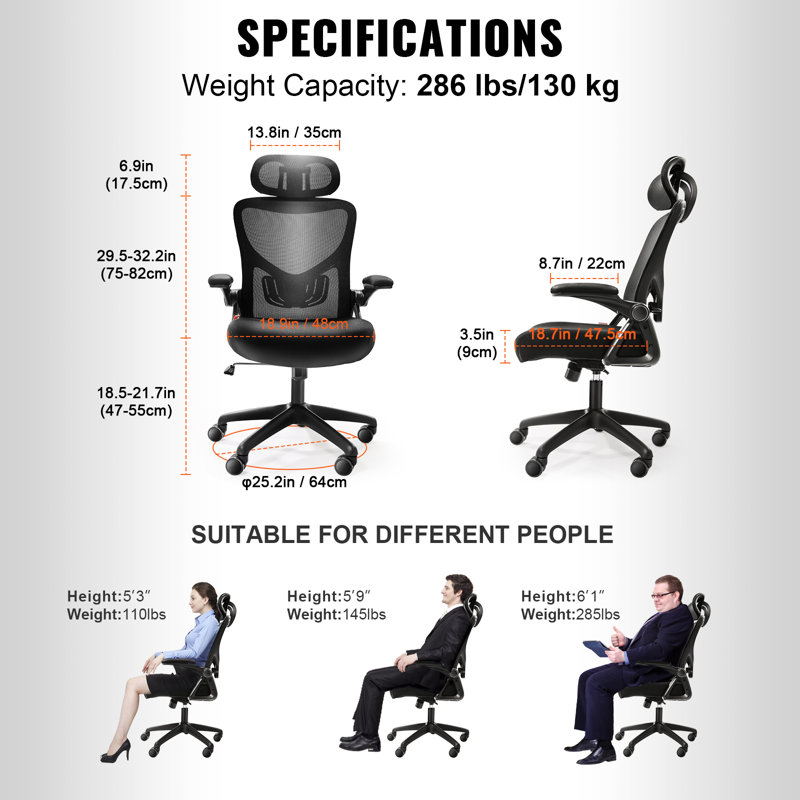Chaise de bureau ergonomique avec repose-tête Saiden