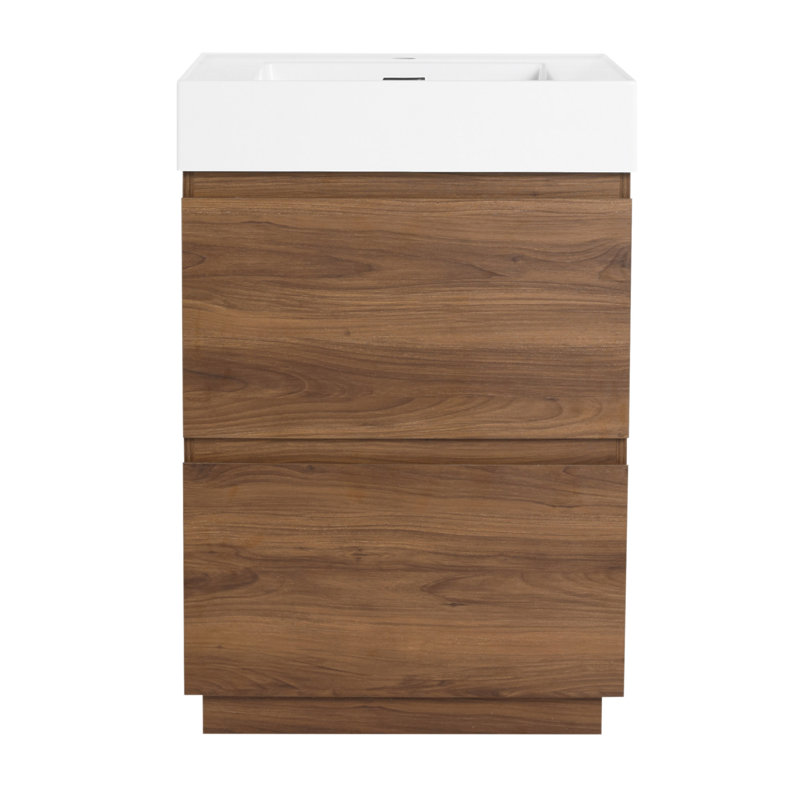 Meuble-lavabo moderne de 24 pouces avec lavabo simple, rangement à deux tiroirs et fabrication en bois d'ingénierie imperméable