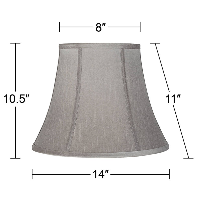 Pewter Medium Bell Lamp Shade 8" Top X 14" Bottom X 11" Slant X 10.5" High (Spider) Replacement With Harp And Finial - Springcrest