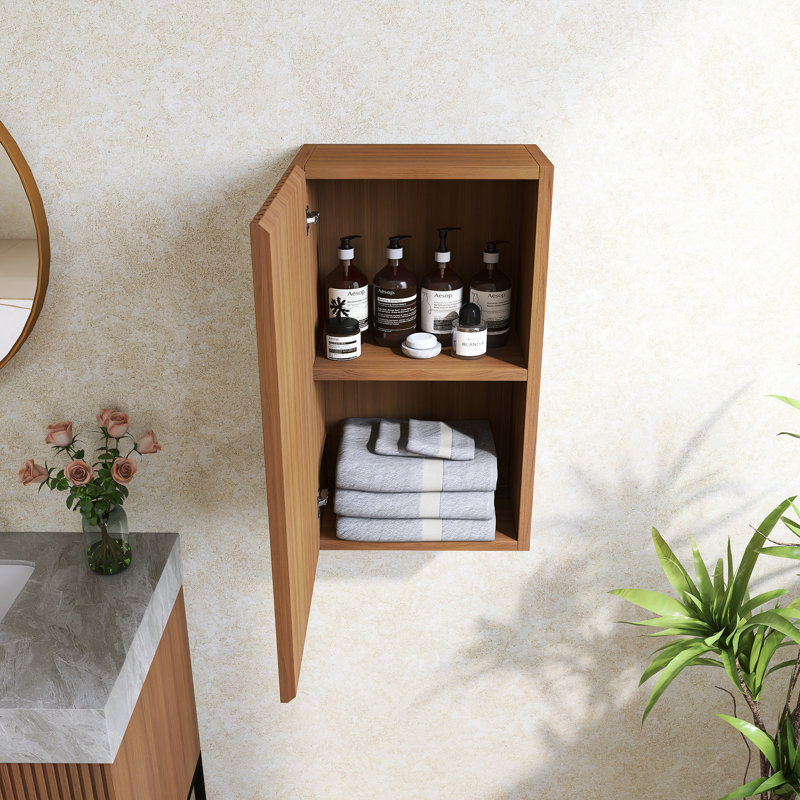 Armoire de rangement murale de 23 po de hauteur, armoire de rangement étroite avec porte, convenant aux petits espaces tels que les coins, couleur grain de bois de chêne brun