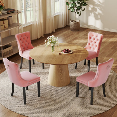 Ensemble de salle à manger rond de 43 po de largeur avec 4 à 6 chaises rembourrées en velours, table de salle à manger de style campagne moderne et ensemble de chaises