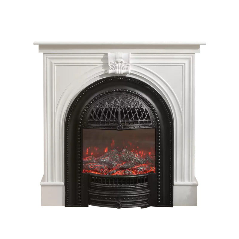 White Black Solid Wood Freestanding Fireplace, White/Black