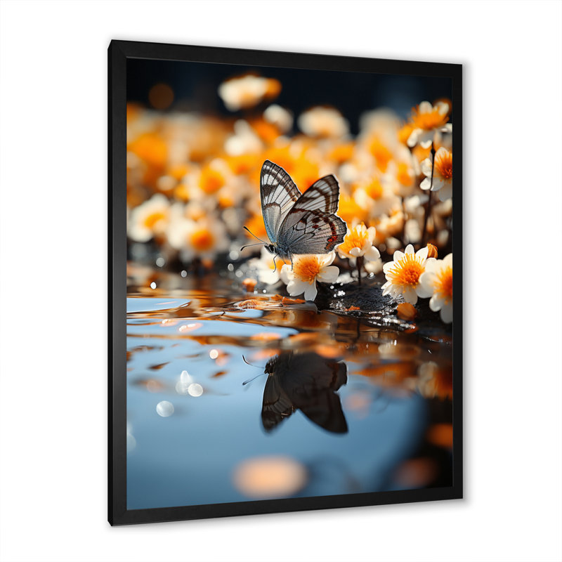 " Orange Butterfly Floating Wonder ", Black Picture Framed, 44" H x 34" W x 1.5" D