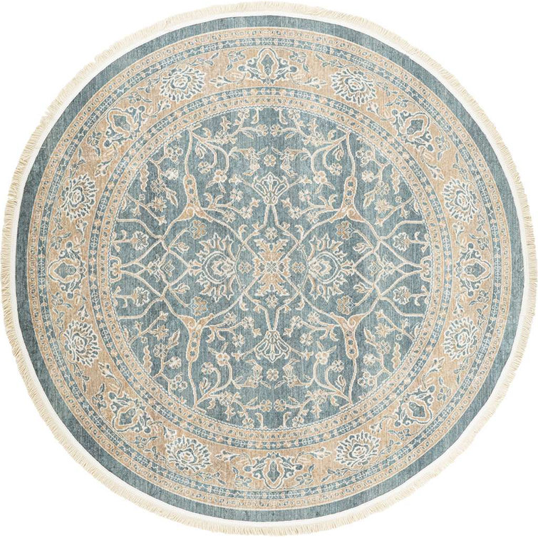 Alfa Rich Clemts Ultra-Thin Oriental Blue Gold Non-Slip Washable Area Rugs for Living Room Bedroom