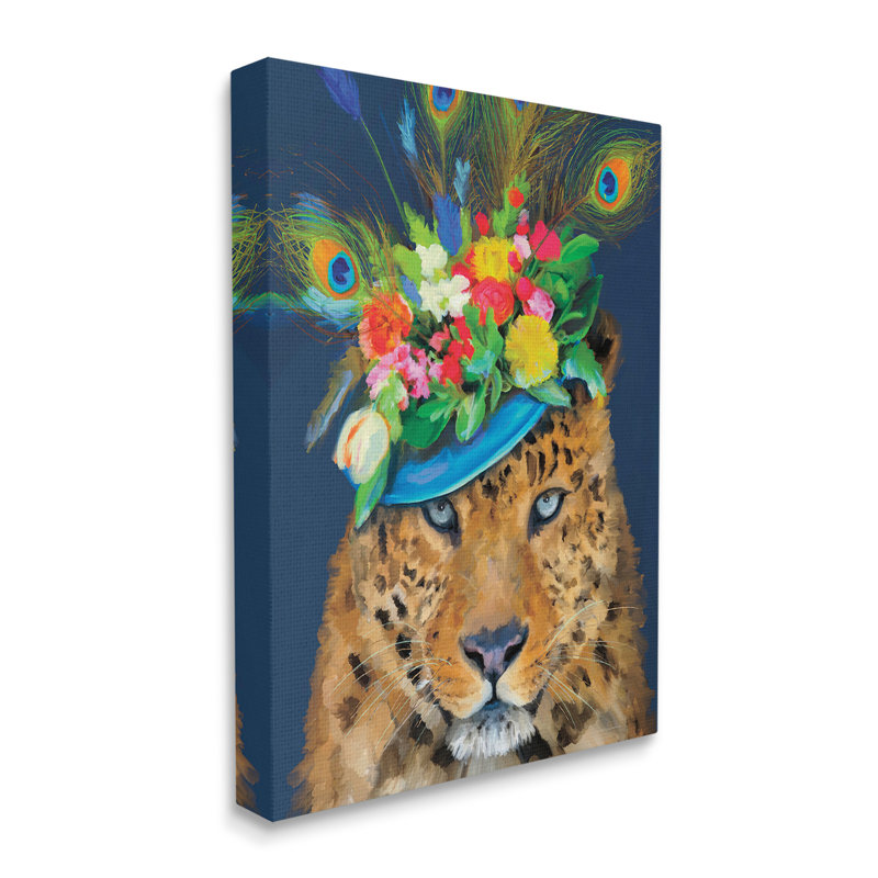 «Cheetah with Feather Hat», art mural sur toile par Kamdon Kreations, H 30 po x l 24 po