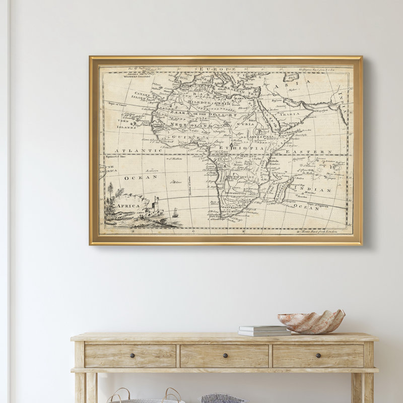 Carte de l’Afrique-impression d’art graphique sur toile encadrée, Encadrement doré, H 30,5 po x l 42,5 po x P 1,5 po