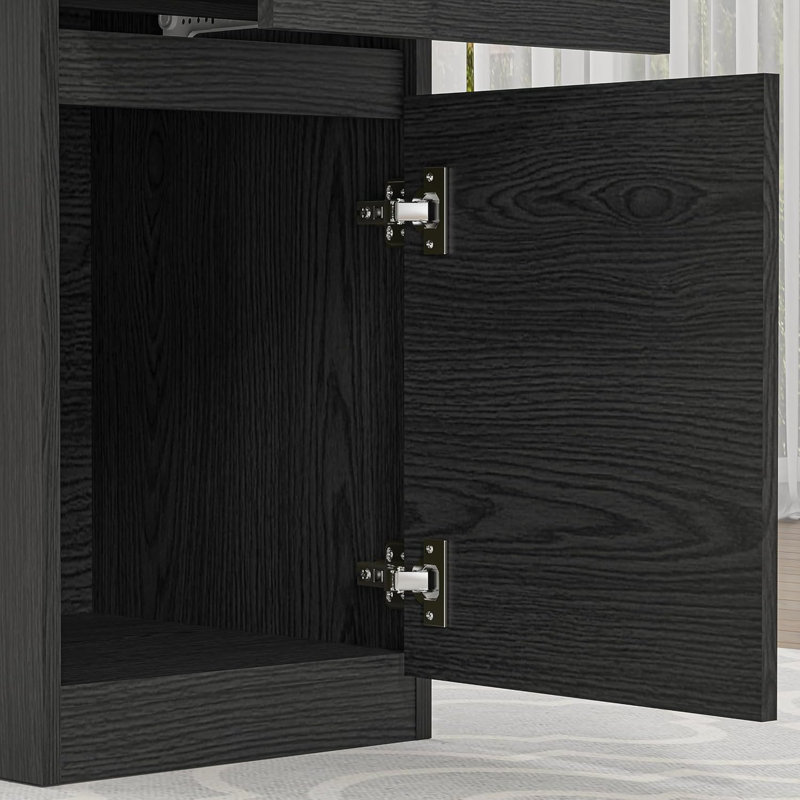 Computer Desk with Drawer - 43 Inch Wooden Desk with Storage Cabinets, Black
