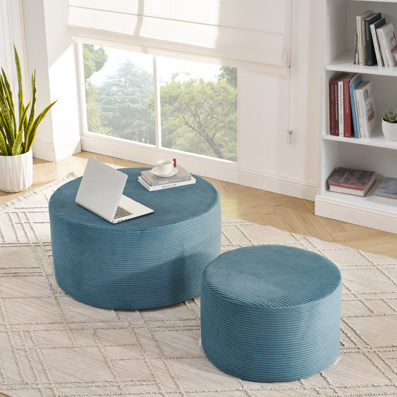 Ensemble de 2 poufs cylindriques bleus, rembourrés de mousse, poufs modernes portables, Ne s'applique pas 5