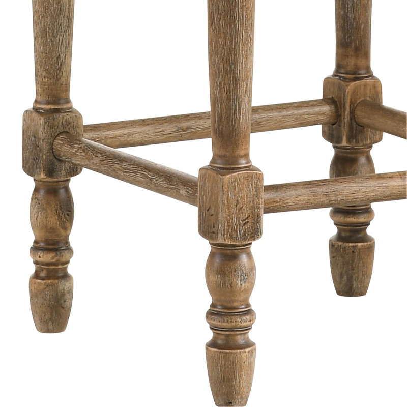 Tabourets à hauteur de comptoir en tissu beige (2) avec pieds en chêne vieilli pour la cuisine et le bar - 2 salles à manger