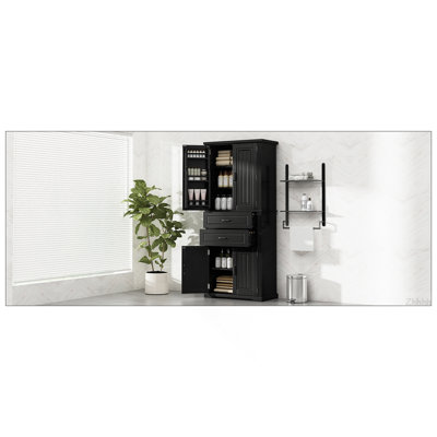 [Video] Storage Cabinet with Multi-Functional Storage Space, Doors with Storage Shelves, 2 Drawers, Adjustable Shelf, Black (same sku: N759P293426B)
