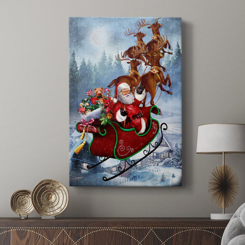 Père Noël en traîneau - galerie Cavas sur mesure, H 12 po x l 8 po