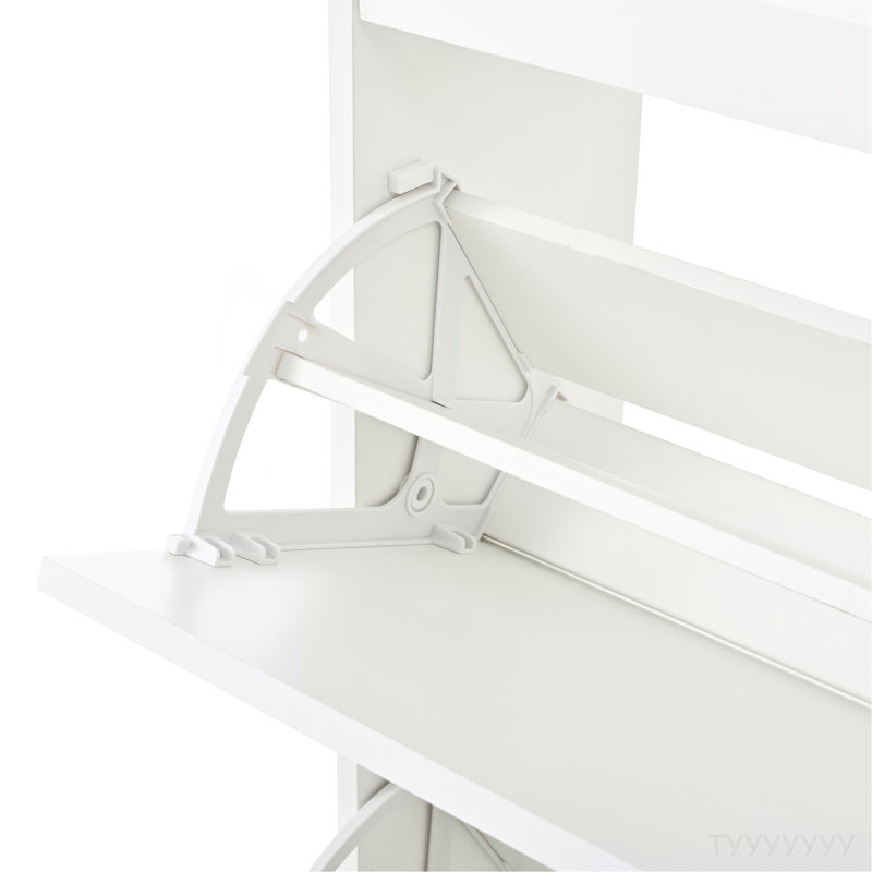 Two Drawers, Three-Fold Doors, Large Storage Shoe Cabinet, White, White